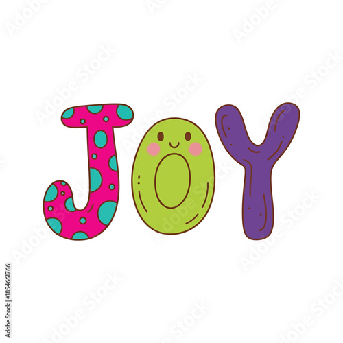 Joyful Cartoon Letter O Face Emoji with Pink Polka Dot J Letter and Purple Y Letter