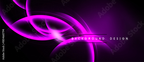 Abstract purple lines swirl over black background. Bright glow emanates from center, creating dynamic visual effect. Modern design element.