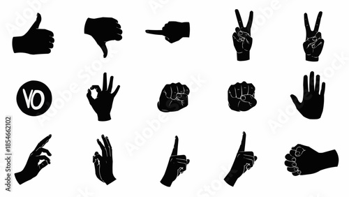Collection of Hand Gestures Silhouettes Isolated on White Background.