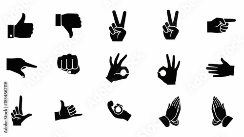 Collection of Hand Gestures Icons Silhouette Style.