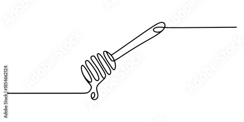 Minimalist continuous line drawing of a honey dipper with dripping honey Vector, illustration