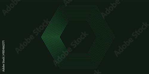 Abstract hexagonal lines on a green background. Geometric line art design for posters, flyers, covers, websites, and banners.