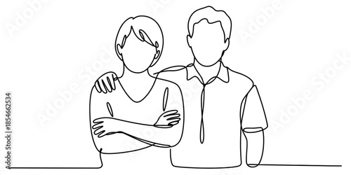 Continuous line drawing of a couple standing together, representing support and togetherness Vector, illustration