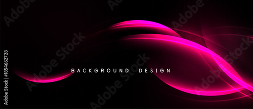 Abstract pink lines over black background. Smooth curves create dynamic visual effect. Modern design element for projects.