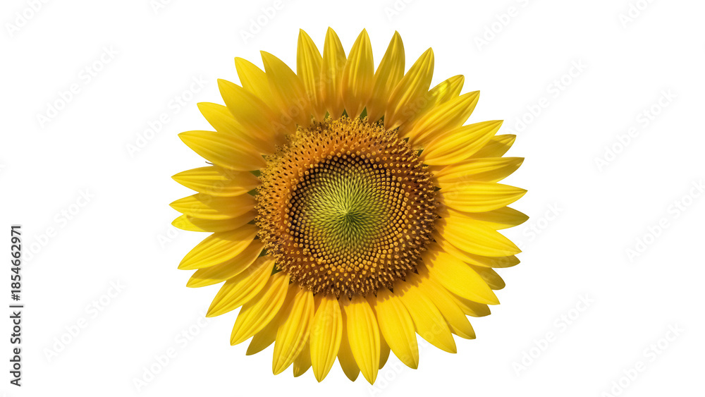 Fototapeta premium Bright yellow sunflower isolated PNG, vibrant summer flower on transparent background for graphic design and botanical projects