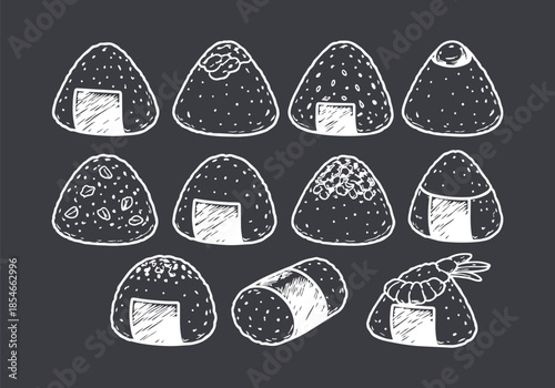 Hand-drawn Onigiri Rice Balls Collection