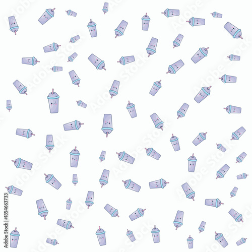 Cute Kawaii Soda Cup Seamless Pattern with Straw on White Background Vector Illustration