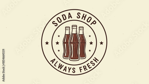 Vintage Soda Shop Logo with Bottles and Always Fresh Badge