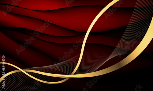 Abstract gold ribbon wave curve overlap luxury on red black shadow design modern background vector