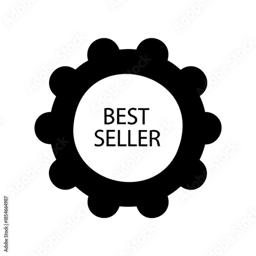 Black gear shaped badge sticker with words Best Seller on white