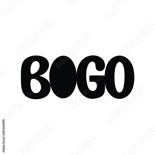 Bold black BOGO letters on a white background for promotional marketing