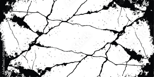 Black and white paint on a cracked old concrete wall with grunge texture as a rough pattern backdrop
