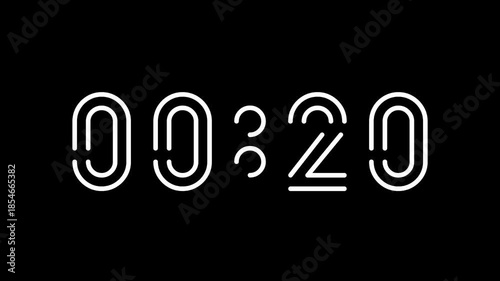 25 second digital countdown timer with thin outline typography on a black background. Clean and modern design suitable for time management, productivity, deadlines, presentations