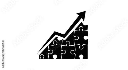 Rising graph combined with jigsaw puzzle representing progress and solutions reaching goals