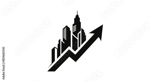 City growth indicator illustration showing real estate appreciation and economic development trend