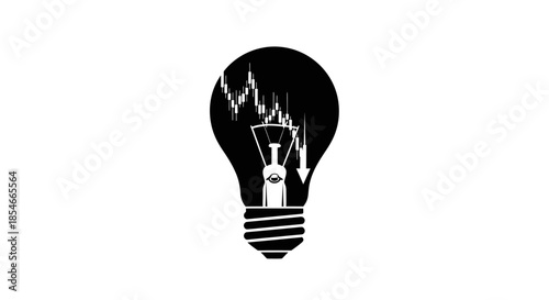 Conceptual stock market analysis idea represented by a lightbulb graphic design
