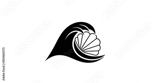 Stylized ocean wave combined with a fan illustration evoking japanese artistry