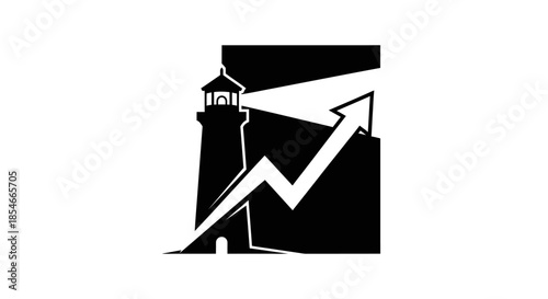 Strategic growth guidance embodied in a lighthouse with a upward trending arrow symbol