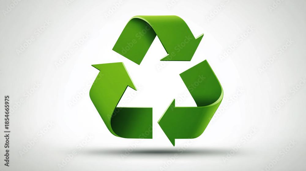Obraz premium Recycling icon symbolizing sustainable industry and waste data management, with natural shadow and cyber technology aesthetic, seamless loopable abstract design for digital use. 