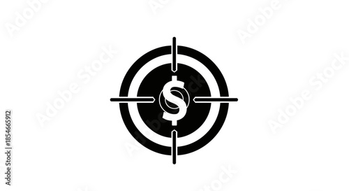 Dollar sign in target crosshairs, financial goals and investment strategies visualized, business