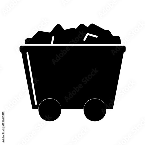 Isolated silhouette of a coal mining cart on a white background