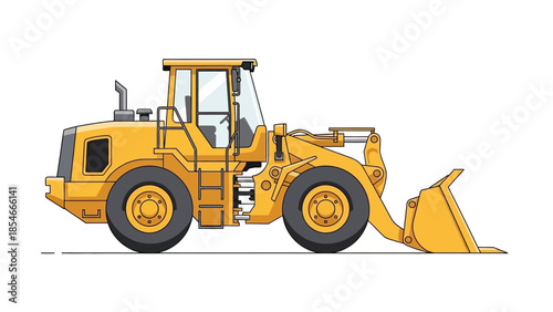 Yellow Front Loader Construction Vehicle Isolated on White with Copyspace and Minimalistic Design