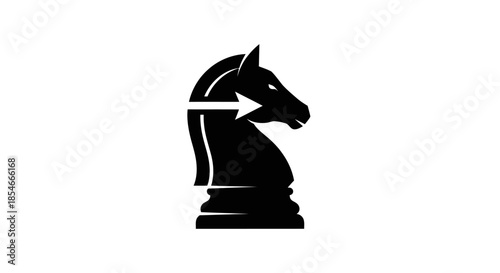 Sleek black and white chess knight logo with a prominent arrow pointing right strategy