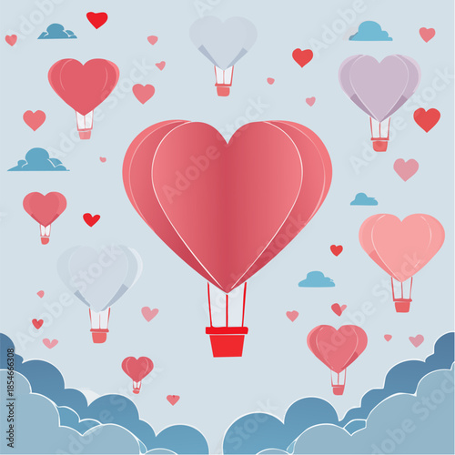 Romantic Valentine background with floating heart elements in flat vector style. Ideal for banners, posters, social media, greeting cards, and seasonal love-themed designs.