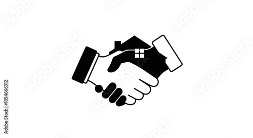 Conceptual handshake with house icon representing real estate agreements and partnerships