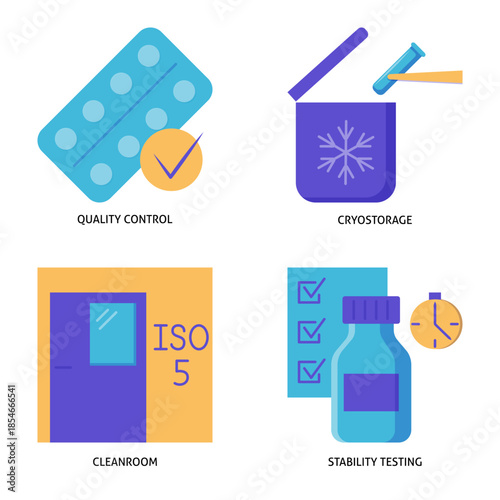 Quality control and standards flat icon set