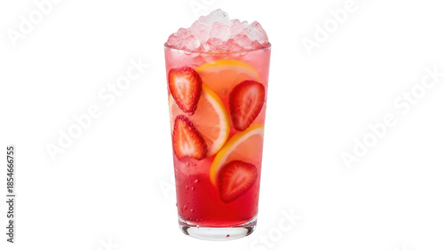 Canvas Print Refreshing strawberry lemonade drink with ice isolated PNG, summer beverage with