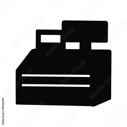 Black and white illustration of a modern cash register machine icon