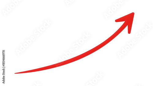 Red curved arrow pointing upwards isolated on a transparent background