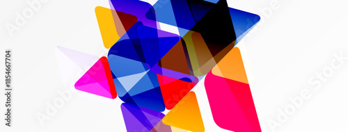 Abstract colorful glass shards overlap, creating dynamic composition. Bright hues blend, forming modern visual experience.