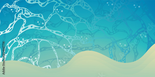 Summer travel flyers with beach items and wave. Top view. Vector illustration. Tropical beach poster. Vector illustration.