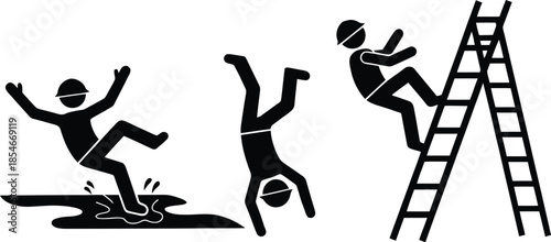 Illustrations of safety hazards and accidents on a white background