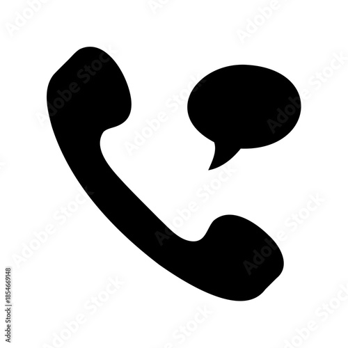 Black and white vector graphic depicting a telephone with a speech bubble