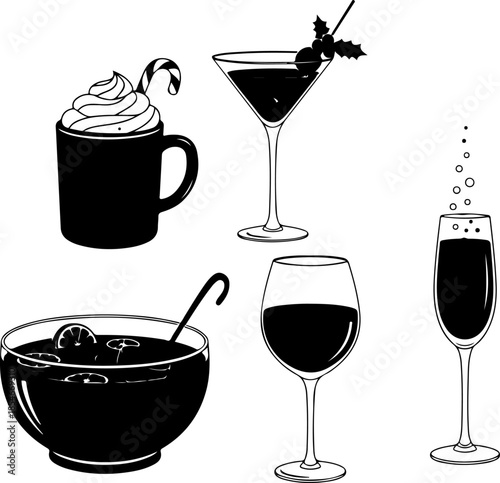 Holiday drinks silhouette vector illustration