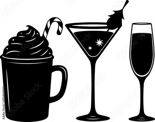 Holiday drinks silhouette vector illustration