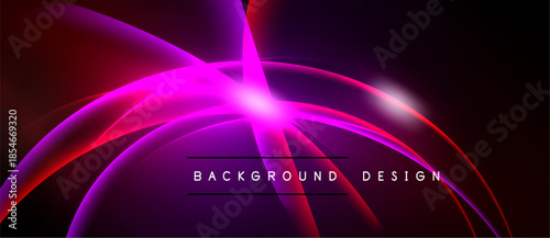 Abstract design features vibrant curves, gradients. Pink, purple, red hues create dynamic visual effect. Text reads background design.