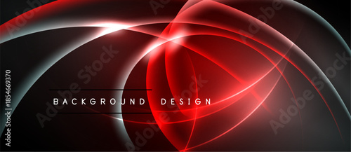 Abstract red neon lines over black background. Modern design elements create dynamic visual effect. Smooth curves intersect, forming glowing shapes.