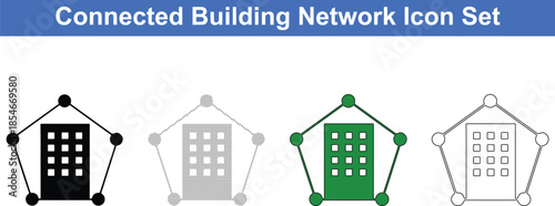 Connected Building Network Icon Set � Modern Office and Technology Vector Collectio