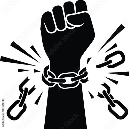 Breaking chains symbolizing freedom and strength