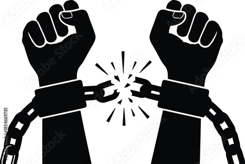 Breaking chains symbol representing freedom and liberation