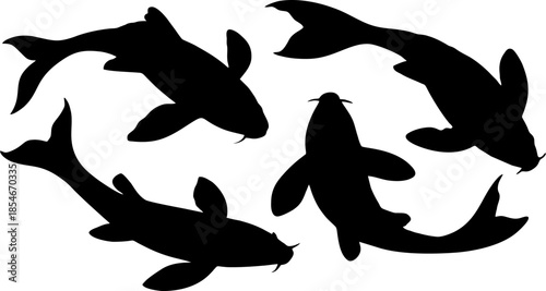 set of koi fish silhouette vector isolated on white background