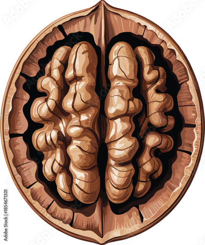 Top View of a Halved Walnut with Intricate Kernel Detail food