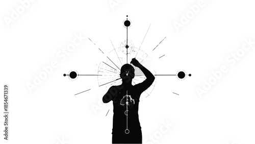 Silhouette of a person reaching towards a radiant cosmic explosion, symbolizing discovery and enlightenment.