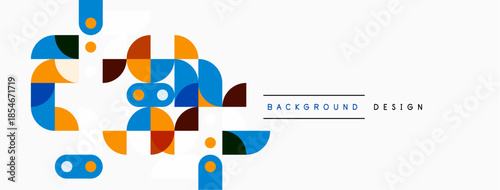 Abstract geometric shapes create vibrant composition. Modern design elements suggest innovation, energy, visual appeal. Clean aesthetic.