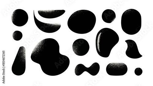 Set of minimalist abstract organic shapes and blobs. Solid black vector fluid forms and silhouettes isolated on white background.
