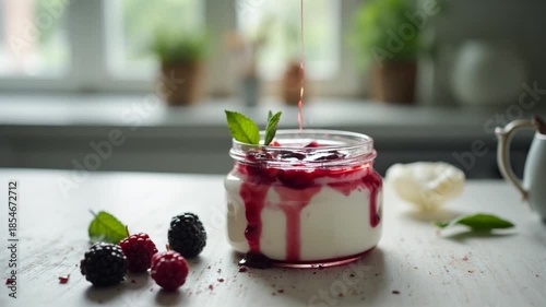 Delicious Berry Dessert with Yogurt and Fresh Berries.